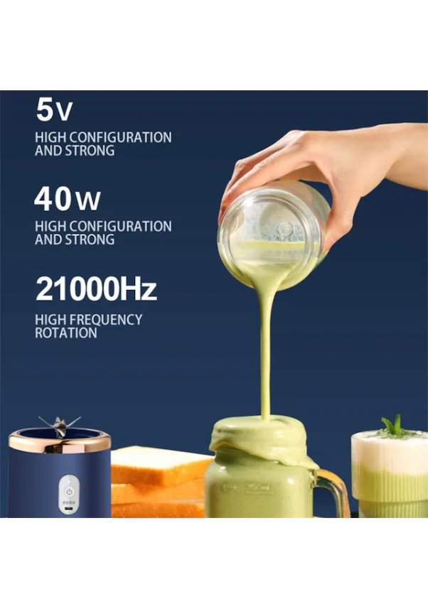 Bilişim Burada BLD-51 6 Bıçaklı Taşınabilir Usb Smoothie Blender Kablosuz Meyve Sıkacağı Pembe